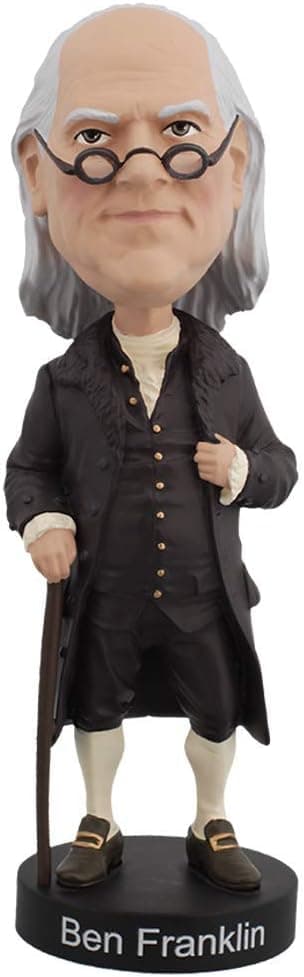 Royal Bobbles Benjamin Franklin Bobblehead, Premium Polyresin Lifelike Figure, Unique Serial Number, Exquisite Detail
