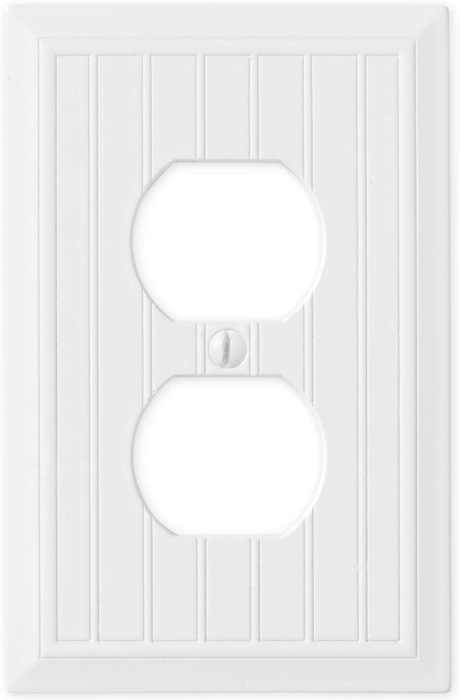 Questech Décor Single Duplex Electrical Outlet Cover Wall Plate, 1-Gang Single Switch Plate Standard Size Receptacle Cover, Decorative Cottage Design, Bright White Polished