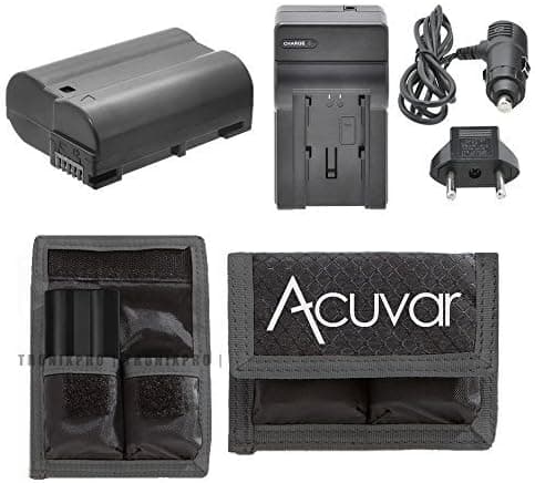 EN-EL15 Replacement Battery + Car/Home Charger + Acuvar Battery Pouch for Nikon D7100, D7000, D610, D600, D800, D800E, 1 V1 & More