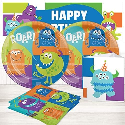 Birthday Direct Monster Value Party Kit for Up to 16 Guests Includes Plates, Napkins, Banners, and Decorations - 37 pieces - Cute Party Supplies for Boys, Girls Birthday