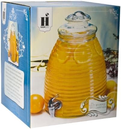 Housewares International Clear Glass Bee Hive Water-Lemonade-Iced Tea Beverage Dispenser with Spigot, Extra Large