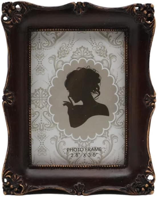 CISOO Vintage Small 2.5x3.5 Picture Frame Antique Ornate Mini Photo Frame, Table Top Display and Wall Hanging, Retro Home Decor, Old Fashioned Photo Gallery Art, Dark Brown