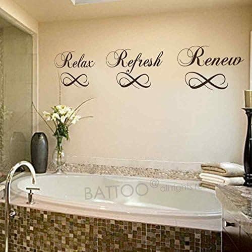 BATTOO Relax Refresh Renew Bathroom Vinyl Wall Decal Bathtub Wall Sticker Home Decor(Black,6" h x 34" w