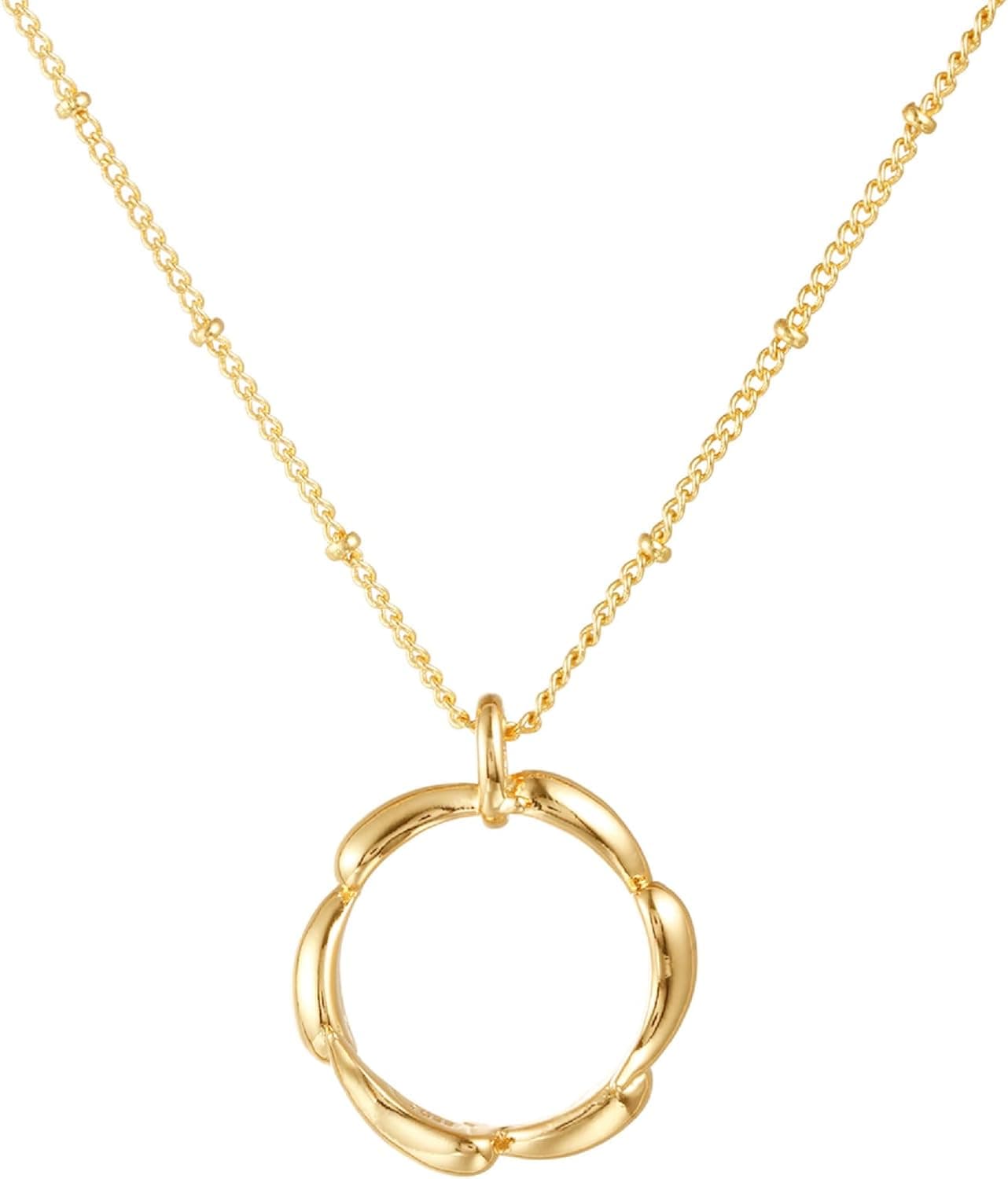 TOSS classic round circle necklace water drop shape pendant with beaded neckalce 18K gold plated. Stlye Solo or layer with a choker