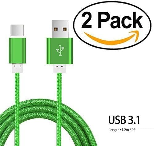 i-croo USB Type C Cable(2packs), Nylon Braided USB Type A to USB3.1 Type C Reversible Data & Charging Cord with 56k ohm Resistor 1m/3.3ft for Moto Z, LG G5 and More(Green)