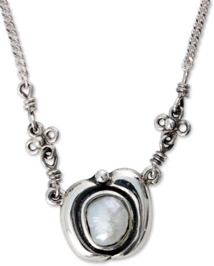 NOVICA White Cultured Freshwater Pearl .925 Sterling Silver Necklace, 15.75" 'Iridescent Glow'