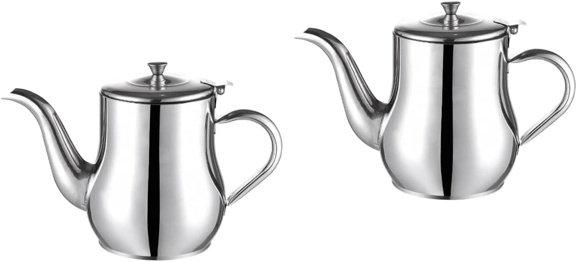 Cabilock 2pcs Stainless Steel Oil Strainer Pot Oil Container with Removable Filter Bacon Grease Storage Can Vinegar Dispenser Tea Pot Kettle for Home Kitchen Cooking (24 oz Silver)