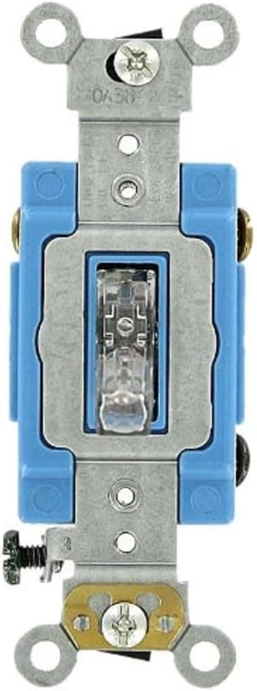 Leviton 1203-PLC 15 Amp, 120 Volt, Toggle Pilot Light, Neutral 3-Way AC Quiet Switch, Extra Heavy Duty Grade, Self Grounding, Back and Side Wired, Clear