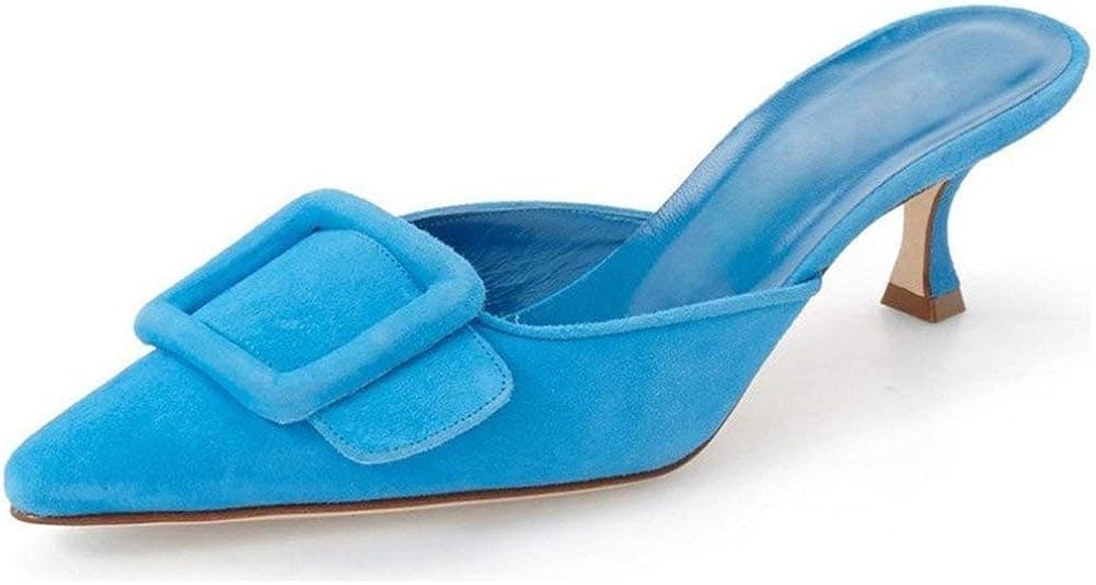 Fericzot Mules for Women,Slingback Buckle Pumps Pointed Toe Slippers Kitten Heels Shoes Slides Backless Dress Sandals