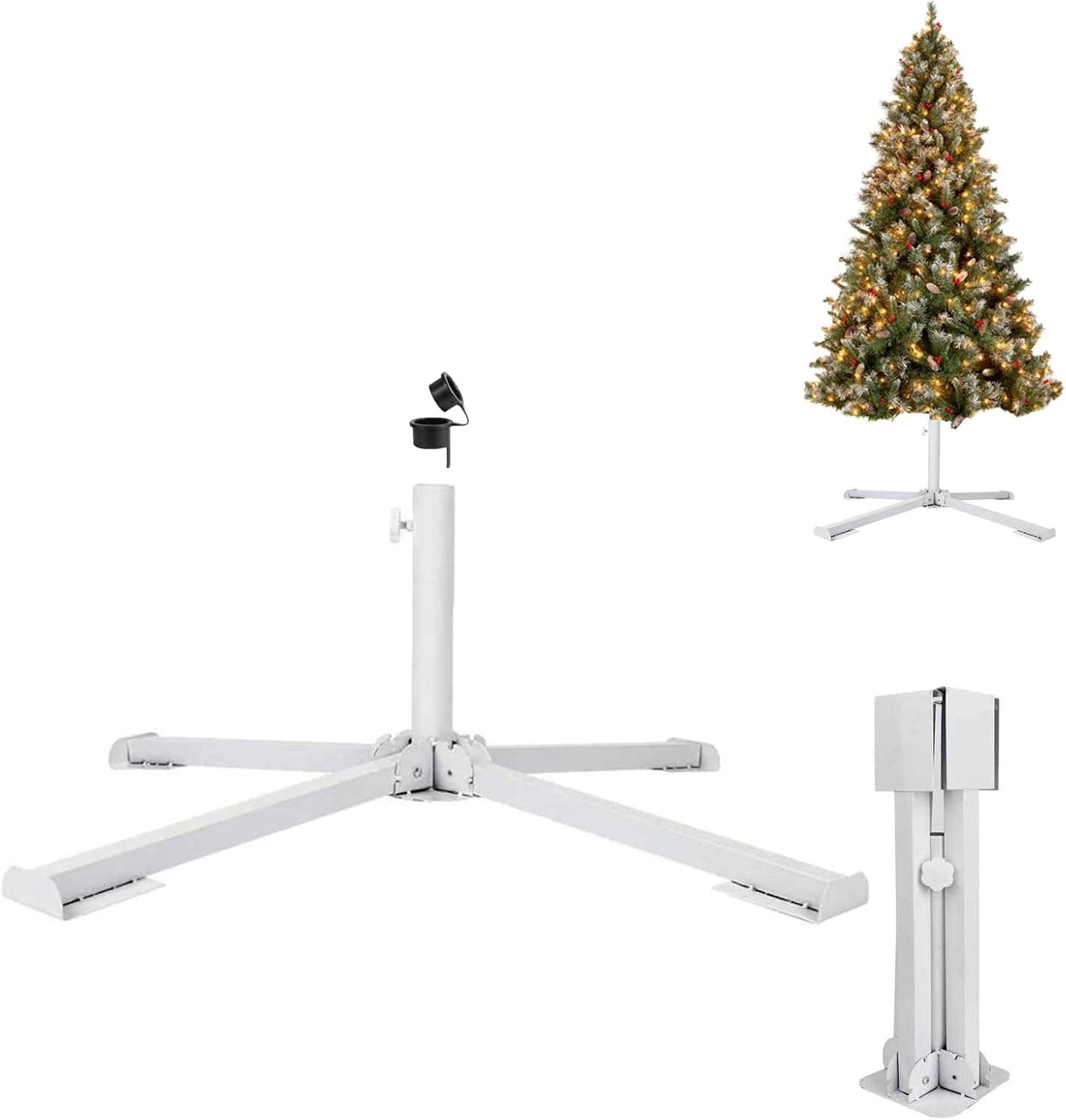 YUZUHOME Christmas Tree Stand for Live Tree, Folding Artificial Christmas Tree Base Holder Fits for 5Ft to 7.5Ft Christmas Tree, Fits 1-1.4Inch Tree Pole, White