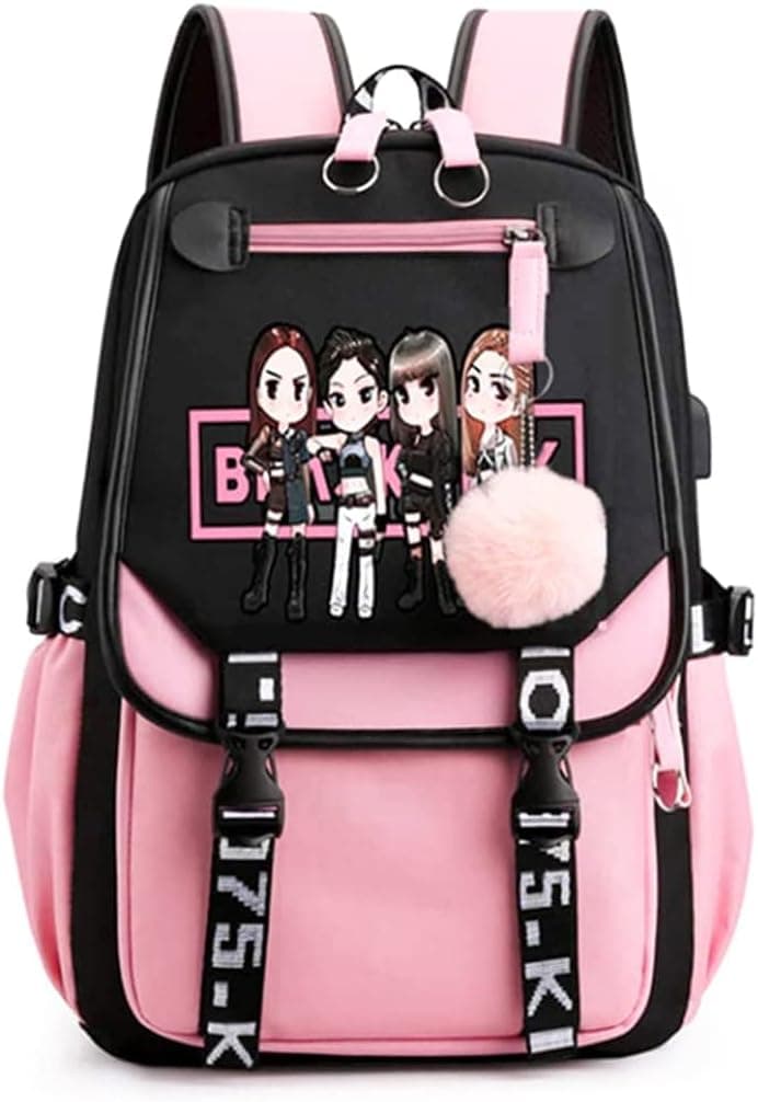 MONMOB Backpack Laptop bag Bookbag with USB Charging&Headphone Port(Black&Pink)