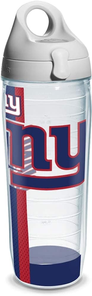 Tervis NFL New York Giants Wrap Individual Water Bottle with Gray Lid, 24 oz, Clear