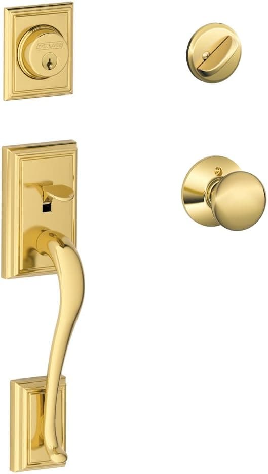 Addison Single Cylinder Handleset and Plymouth Knob, Bright Brass (F60 ADD 605 PLY)