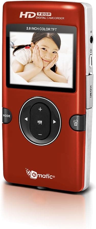 Ematic eCam101R HD Digital Video Recorder 720P with 2-Inch Color Display, 4 GB SD Card for 75 Minutes Recording, HDMI Output (Red)
