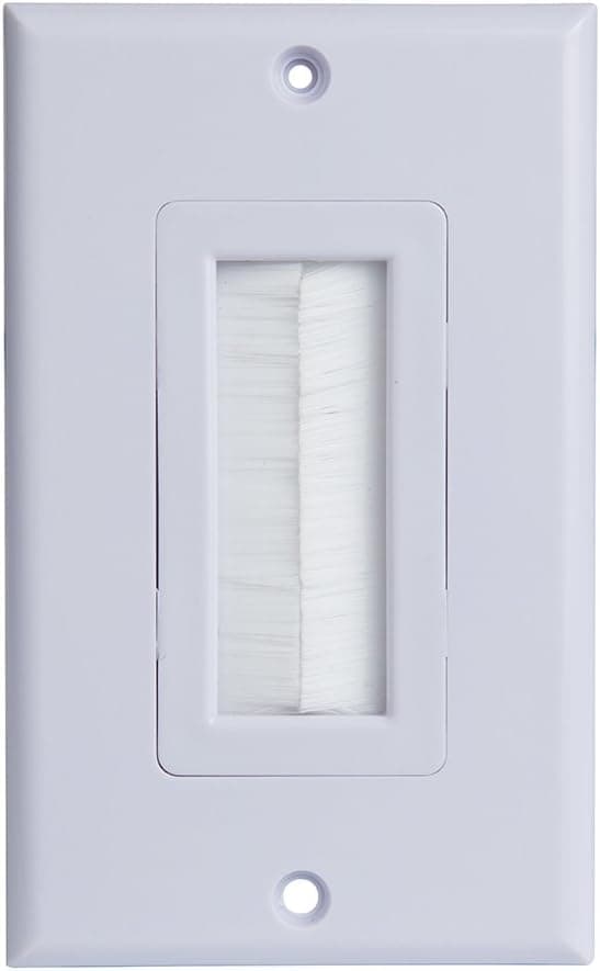HONGYE 1 Gang Single Brush Wall Plate Cable Pass Through Insert for Wires Wall Socket HDTV Speaker HDMI Network Phone Home Theater Systems Pass Through Insert (Snowy White)