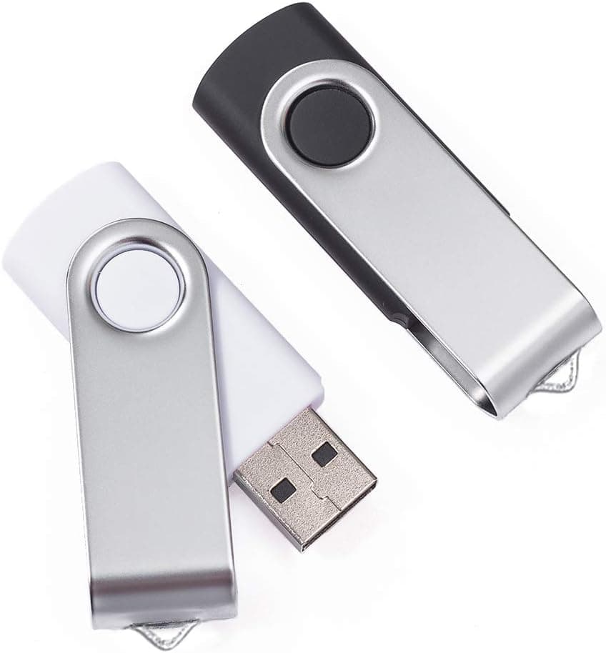 DAILUMI USB 2.0 Flash Drives, 2 Pack 32GB Swivel Thumb Drives Memory Stick with Led Light Indicator, Jump Drive for Fold Data Storage, Zip Drives, Pen Drive (Black and White)