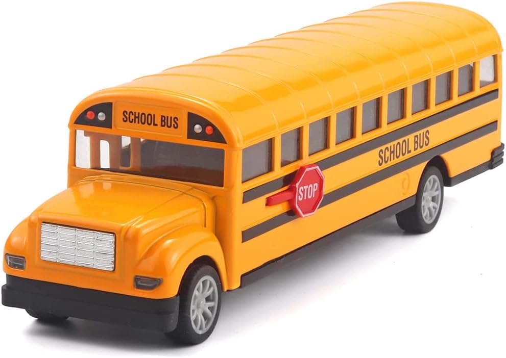 OANMYJJO Die Cast Long-Nose School Bus with Pull-Back Action and Open-able Doors Toy for Kids Boys Girls