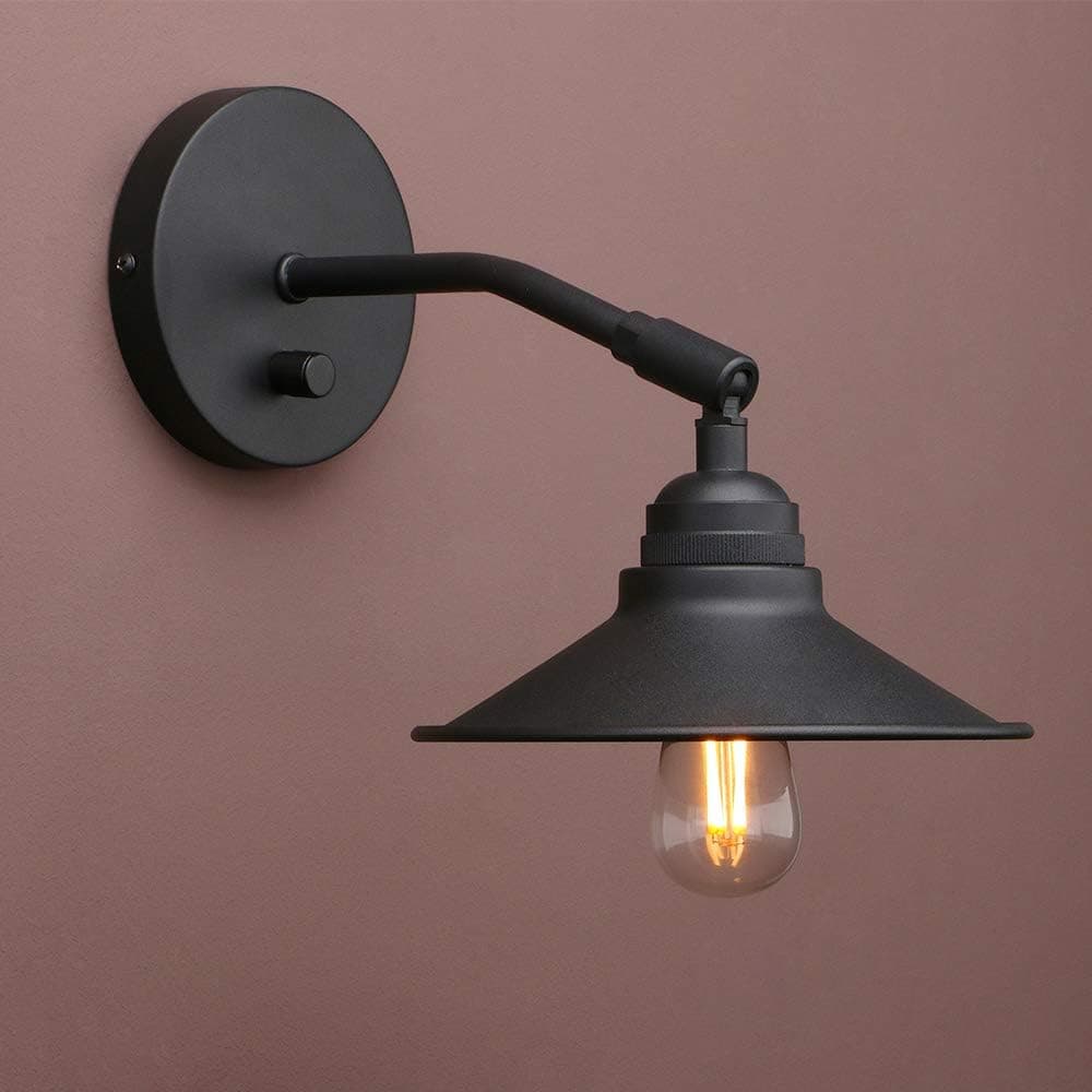 Yosoan Vintage Wall Sconce, 1-Light Dimmable Switch Black Industrial Metal Fixture Lighting Lamp for Living Room Kitchen Bathroom Bedroom Reading Room Bar Coffee Porch Gallery (Black)