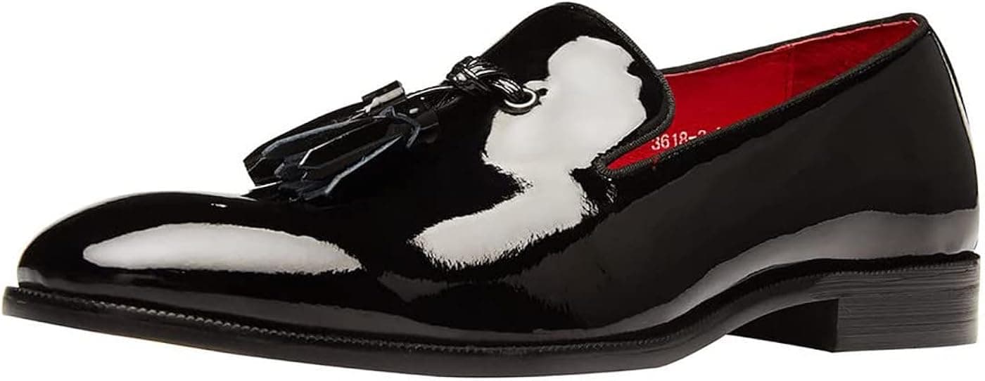 Santimon Men's Tassel Slip-on Loafers Casual Dress Patent Leather Smoking Slipper Black Formal Shoes for Men