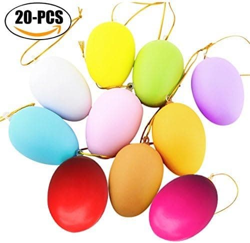 Coxeer Easter Egg, 20Pcs Artificial Egg DIY Decor Egg Easter Egg Toys Hanging Ornament with Hanging Sling