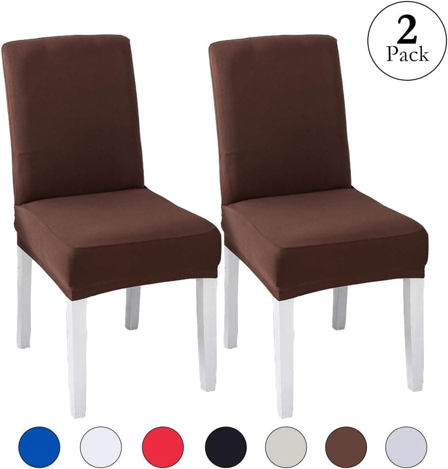 LINENLUX Velvet Spandex Fabric Stretch Dining Room Chair Slipcovers Home Decor (2 Pack, B-Dark Coffee)