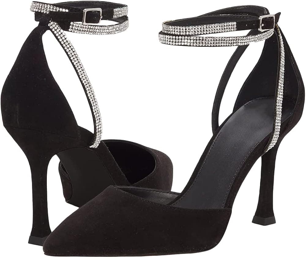Guayonng Womens Pointed Toe Stiletto Pumps Cutout Ankle Strap Buckle D'Orsay High Heels Wedding Party Dress Shoes