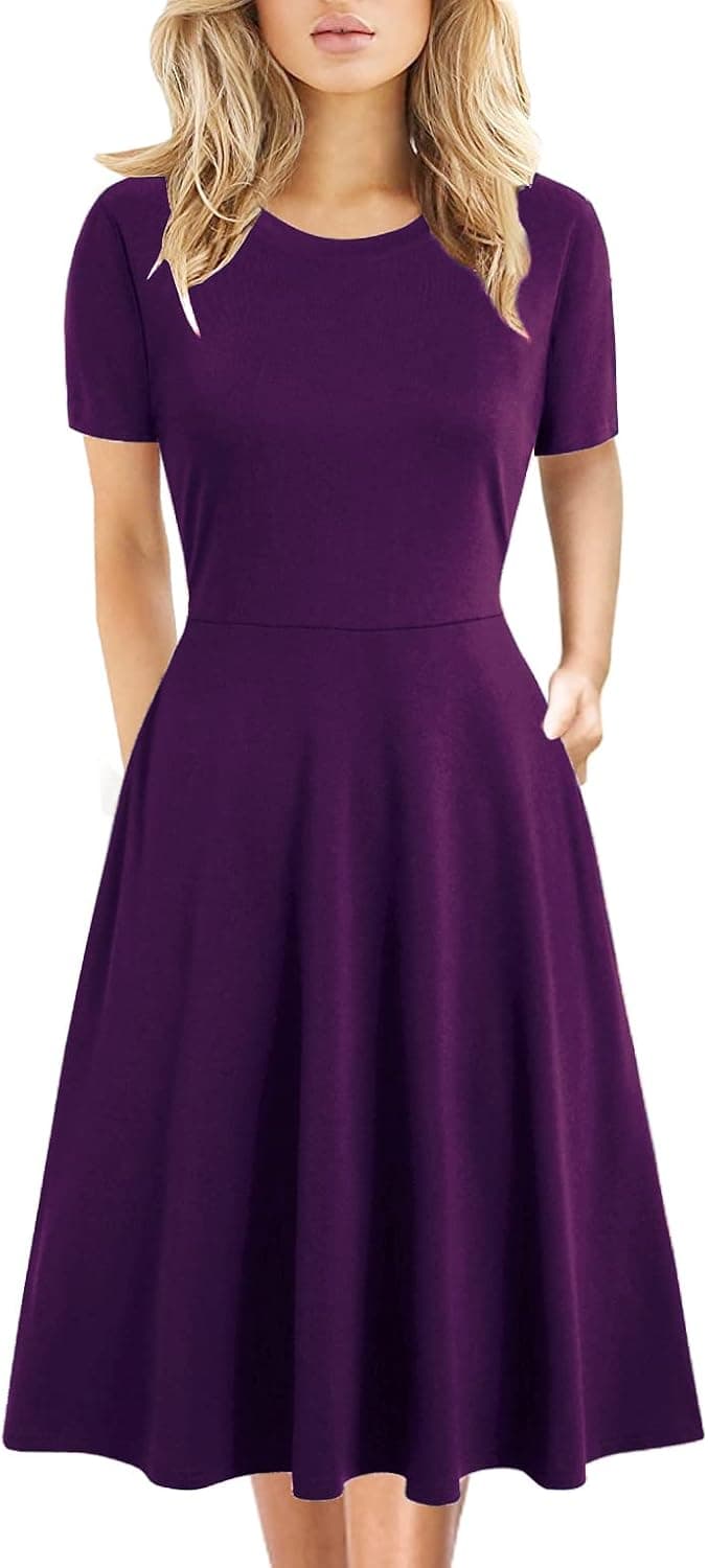 Peter Pan Collar Dresses for Women Casual Summer Elegant Vintage Cotton Church Dress with Pockets 978