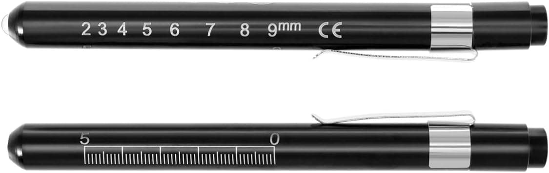 ROSENICE Nurse Penlight with Pupil Gauge Medical Pen Light for Doctors 2pcs (Black)