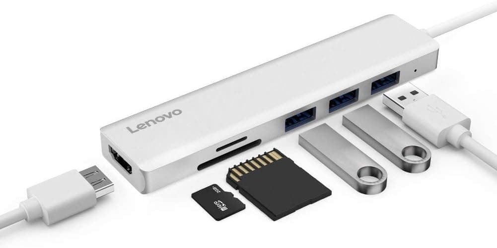 Lenovo USB C Hub, Ultra Slim Aluminum USB C Adapter With 3 USB 3.0 Ports, 4K HDMI, SD/TF Card Reader, Compatible For USB Type C Devices