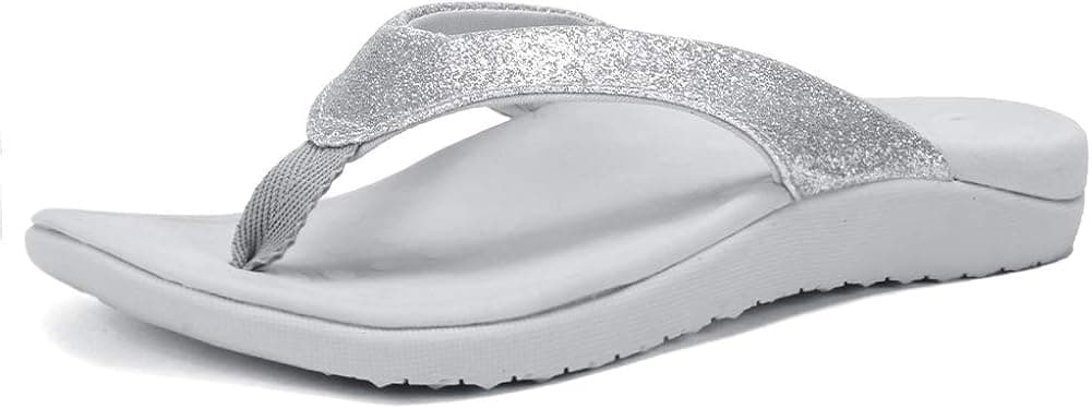 FANTURE Women Orthotic Arch Support Sandal for Comfortable Walk Thong Style Casual Flip Flops U419SLT003-N-Crystal Silver-41