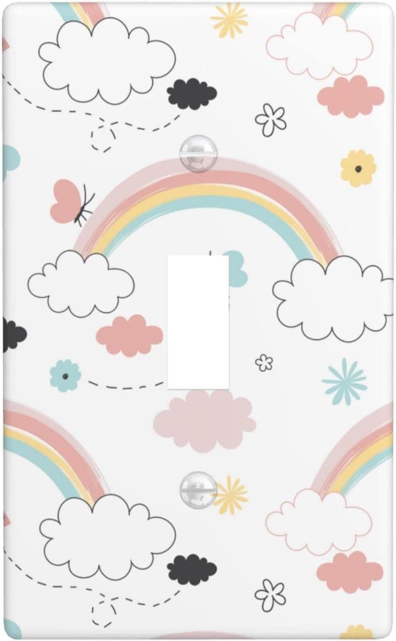 ATOPTEES Rainbow Light Switch Plate Kids Bedroom Decor Decorative Wall Outlet Covers Retro Rainbow With Clouds 1 Toggle Switch Plate Decoration For Boys Girls Bedroom Decor