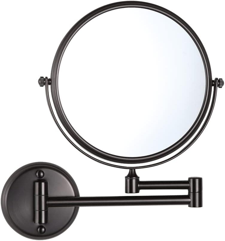 KAIIY Wall Mounted Makeup Mirror - 10X Magnification 8'' Two-Sided Swivel Extendable Bathroom Hotel Cosmetic Mirror, Gun Grey