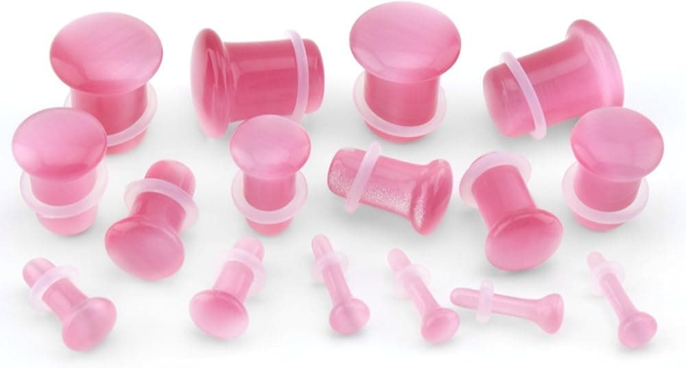 Urban Body Jewelry 7/16" Inch (11mm) Single Flare Pink Cat's Eye Glass Plugs (1 Pair)