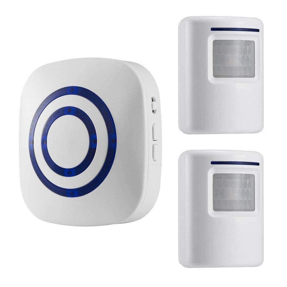 Wireless Home Security Driveway Alarm, Entry Alert, Visitor Door Bell Chime with 1 Plug-in Receiver and 2 PIR Motion Sensor Detector Alert System, Quality Sound and LED, 38 Melodies
