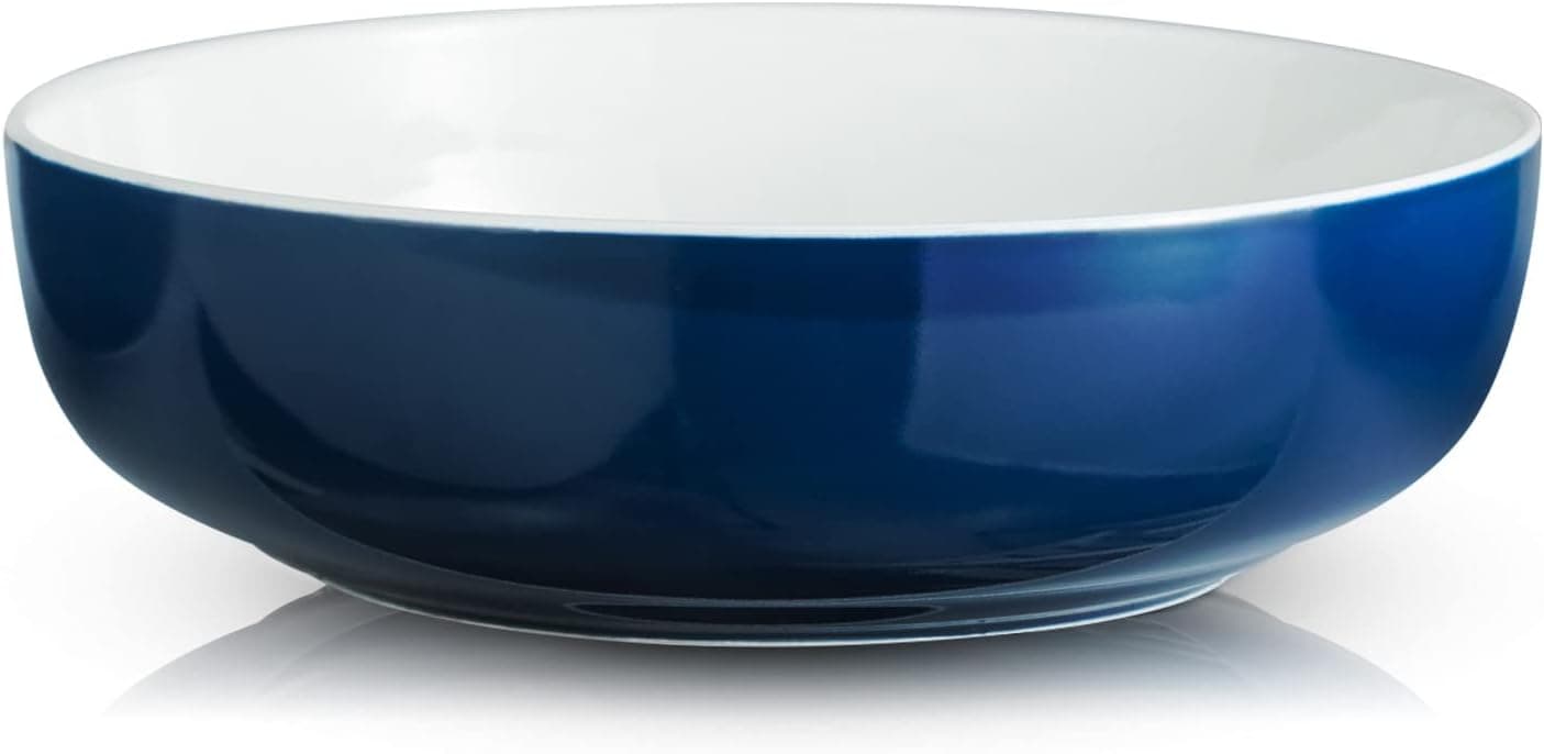 LAUCHUH Salad Bowls, 3.2 Quarts Large Serving Bowl Set 11” Dishwasher & Microwave Safe Porcelain Pasta Bowls for Party Cooking and Mixing, Set of 2 Dark Blue