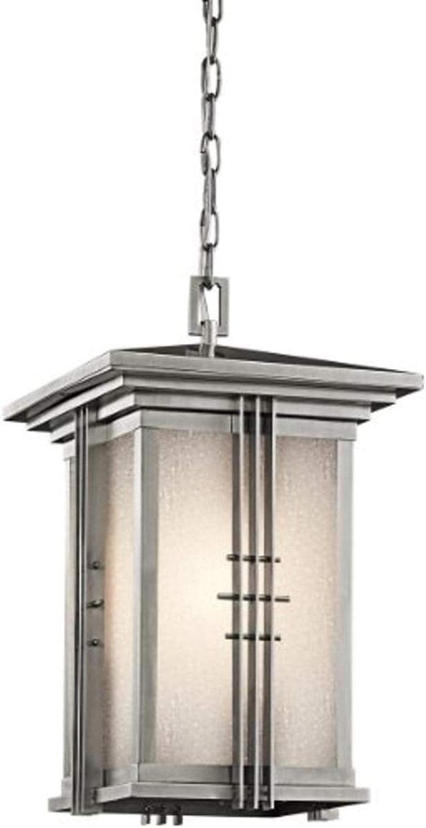 Kichler 49161SS Portman Square 1LT Exterior Hanging Lantern, Stainless Steel Finish and Etched Seedy Glass