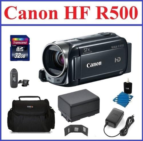 Canon VIXIA HF R500 HD Camcorder (Black) Bundle, includes: 32GB SDHC Memory Card, Card Reader, 2-Hour Spare Battery, Small Camcorder Bag, Lens Cleaning Kit, Mini HDMI Cable, CA-110 Compact Power Adapter and Memory Card Wallet