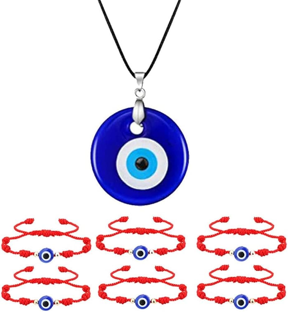 JczR.Y Evil Eye Necklace Pendant Turkish Blue Eye Bracelet Necklace Set for Woman Lucky Protection Glass Palm Eye Bracelet Charm Jewelry 4Pcs
