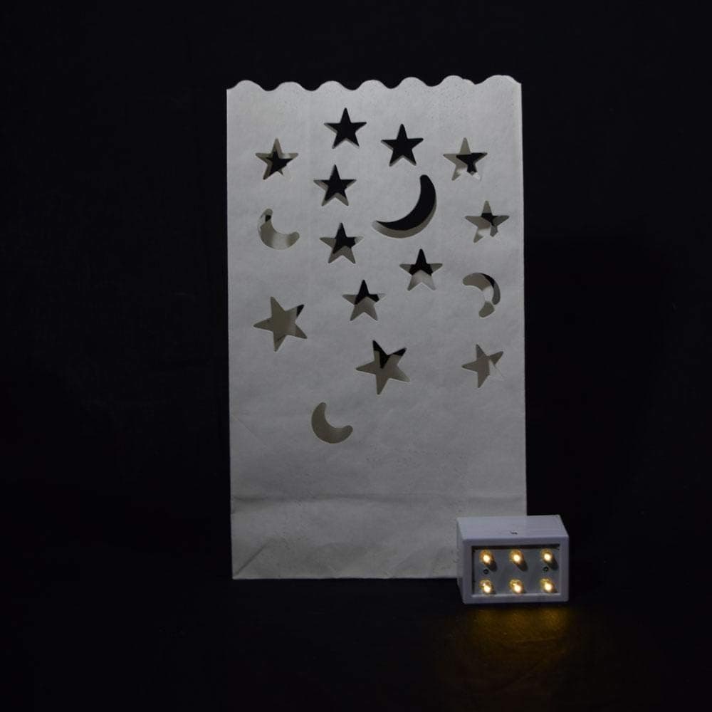 Quasimoon PaperLanternStore.com Star Moon Paper Luminaries/Luminary Lantern Bags Path Lighting (10 Pack)