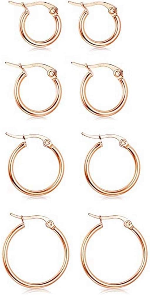 CVAYU 4 Pairs Stainless Steel Round Hoop Cute Huggie Earrings For Women Girls Small Hoop Earring Set(10mm,15mm,20mm,25mm)