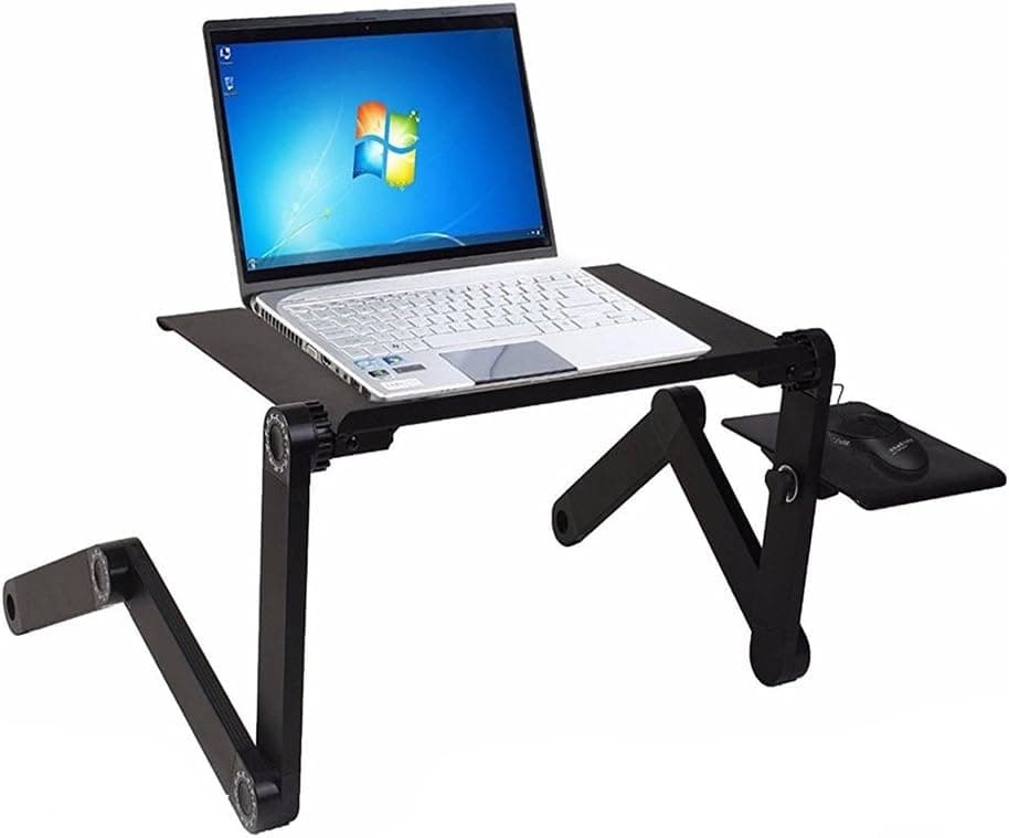 Bingxue Laptop Stand/Notebook Laptop Table Folding Desk Lightweight Aluminium Alloy 480mm Extender Wide/Mouse Pad/Heat Emit Holes, Height Adjustable PC/Laptop Stands with FREE Beer Opener Gift (Black)