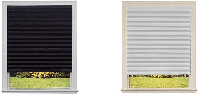 Original Blackout Pleated Paper Shade Black, 36” x 72”, 6-Pack & Light Filtering Pleated Paper Shade White, 48” x 90”, 2-Pack