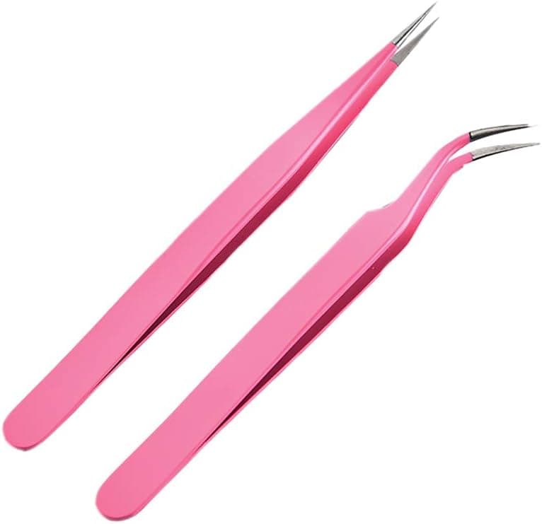 2 Pcs Stainless Steel Eyebrow Tip Tweezers Picker Eyelash Extensions Nippers for Women