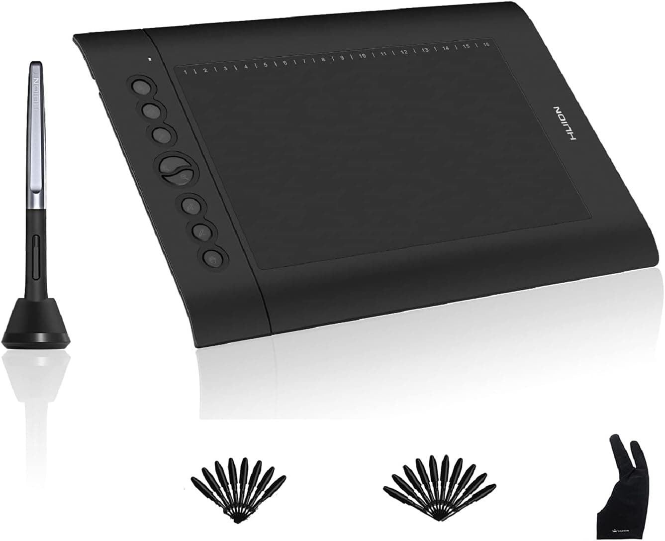 HUION H610PRO V2 Graphic Drawing Tablets 10x6 inch Digital Drawing Pad for Computer/Mac, 8192 Battery-Free Pen Tilt Function, Glove and 18 Pen Nibs Included