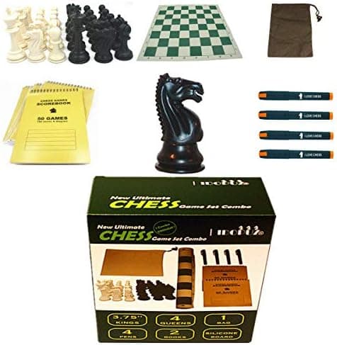 IDOPUZ 3.8" King 20" 100% Silicone Chess Board 22" Chess Bag 50 Games Scorebook & Pens - Professional Chess Mat Game Set Combo Tournament Ready