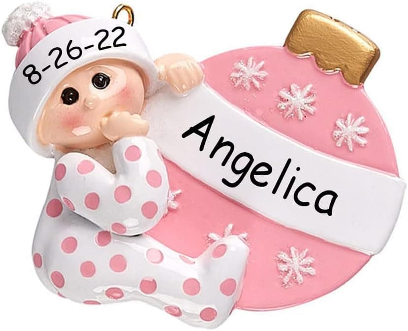 Personalized Pink Baby's First Christmas Ornament - Baby Girl Polka Dot Pajama Tree Decoration with Custom Name