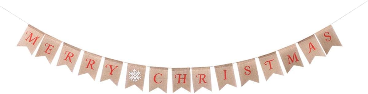 Tinksky Merry Christmas Banner Burlap Butting Garland Banner for Christmas Decoration
