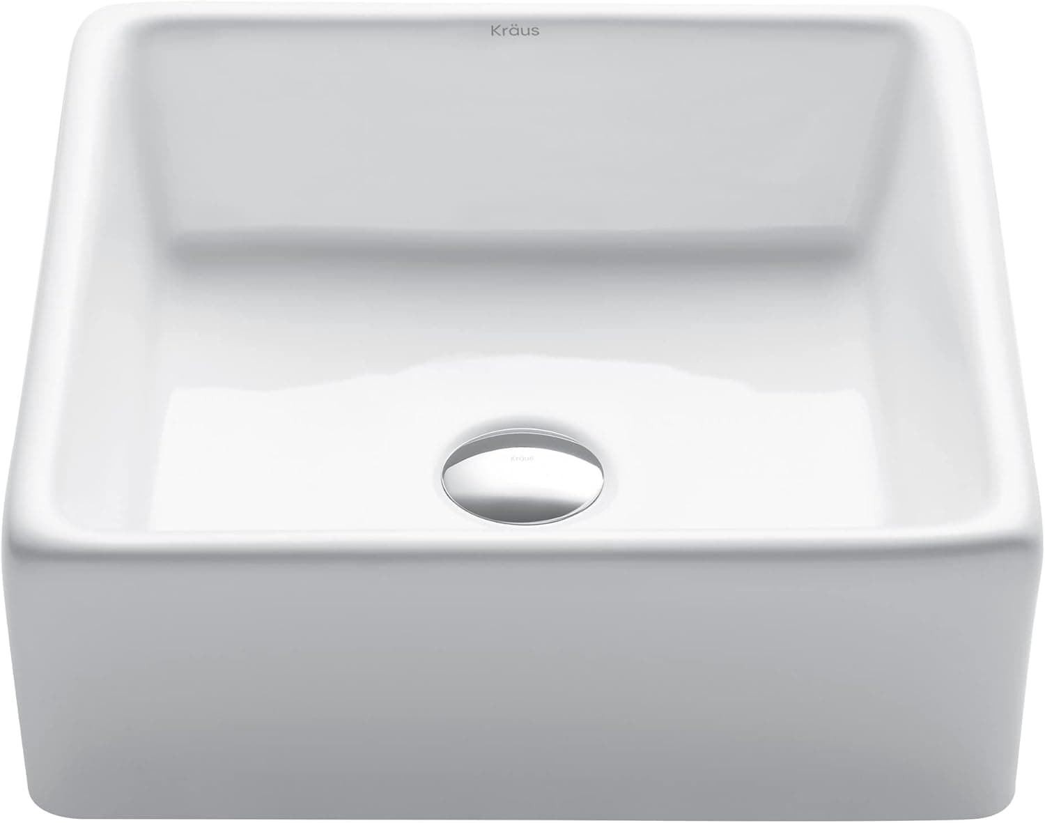 Kraus KCV-120 Square Ceramic Bathroom Sink, White, 15 Inch