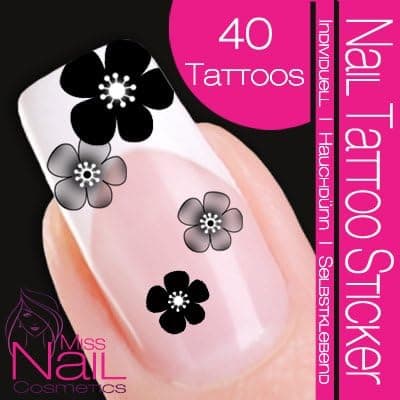 Nailart NAIL TATTOO STICKER - cherry blossom - black