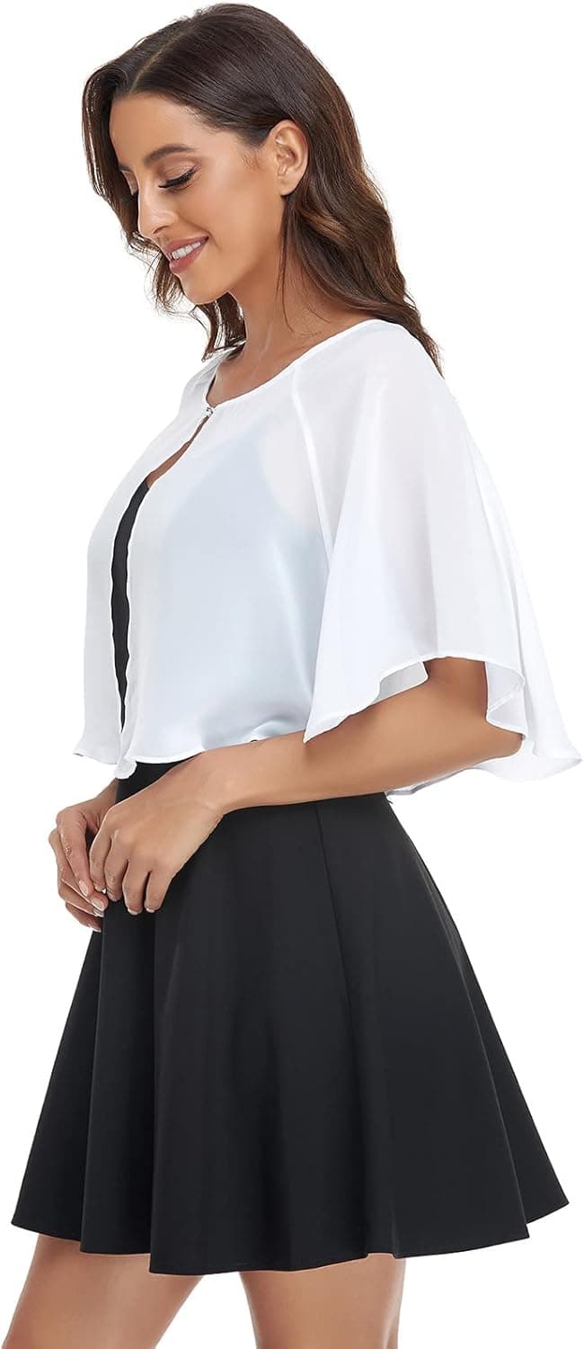 Soft Shawls and Wraps Chiffon Capelets Shrug for Evening Dress Wedding Cape Cover Up for Womens